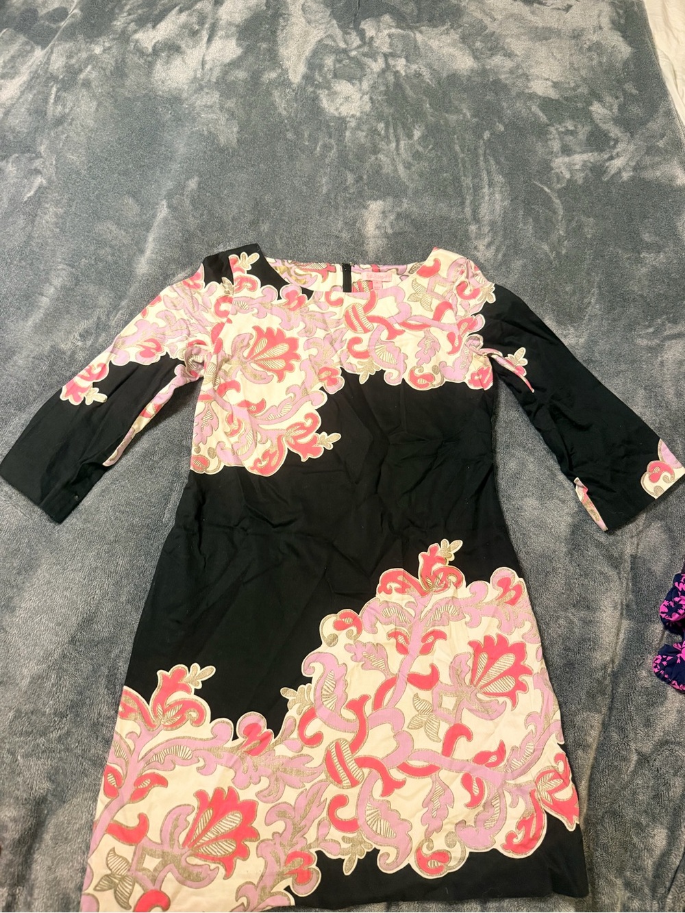 Lilly Pulitzer Black Dress with Pink & Cream Floral Scrolls